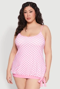 Womens Plus Size Printed Tankini and Bikini Bottoms Set, Pink, Size 10