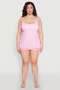 Womens Plus Size Printed Tankini and Bikini Bottoms Set, Pink, Size 10