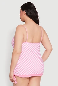 Womens Plus Size Printed Tankini and Bikini Bottoms Set, Pink, Size 10