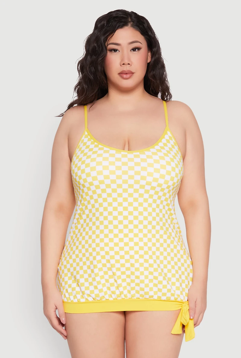 Womens Plus Size Printed Tankini and Bikini Bottoms Set, Yellow, Size 10