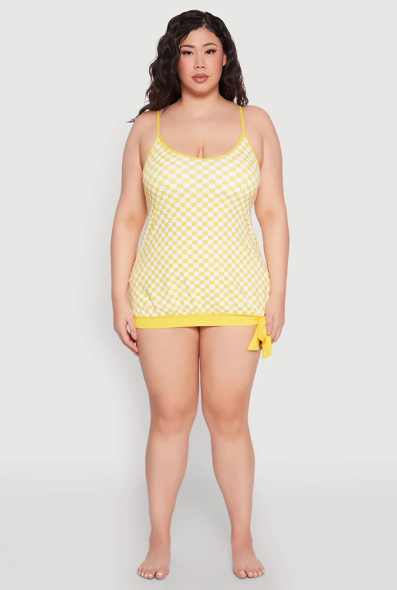 Womens Plus Size Printed Tankini and Bikini Bottoms Set, Yellow, Size 10