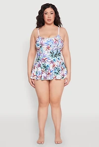 Womens Plus Size Tropical Floral Print Swim Dress, Multi, Size 12
