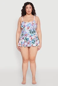 Plus Tropical Floral Print Swim Dress