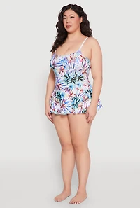 Womens Plus Size Tropical Floral Print Swim Dress, Multi, Size 12