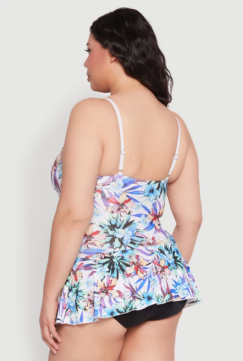Plus Tropical Floral Print Swim Dress