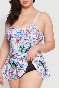 Plus Tropical Floral Print Swim Dress