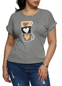 Plus Heart Mug Graphic Striped Tee