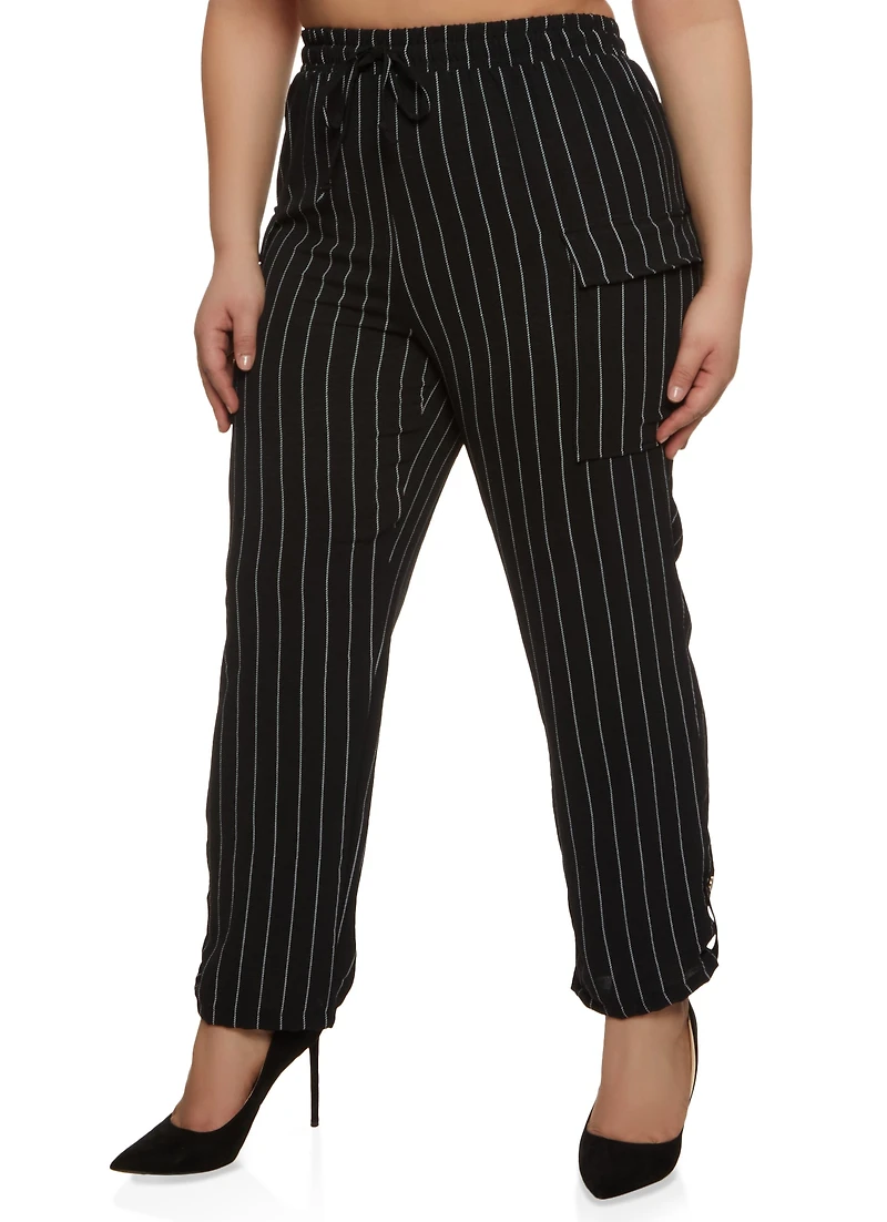 Plus Pin Stipe Crepe Knit Cargo Pants