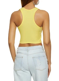 Womens Ribbed Racerback Cropped Tank Top, Yellow, Size L