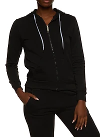 Solid Fleece Zip Front Hooded Sweatshirt