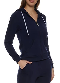 Solid Fleece Zip Front Hooded Sweatshirt