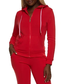 Solid Fleece Zip Front Hooded Sweatshirt