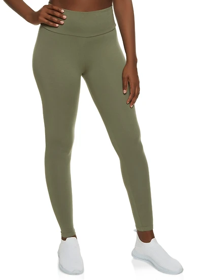 Womens Solid Wide Waist Leggings, Green,