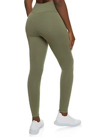 Womens Solid Wide Waist Leggings, Green,