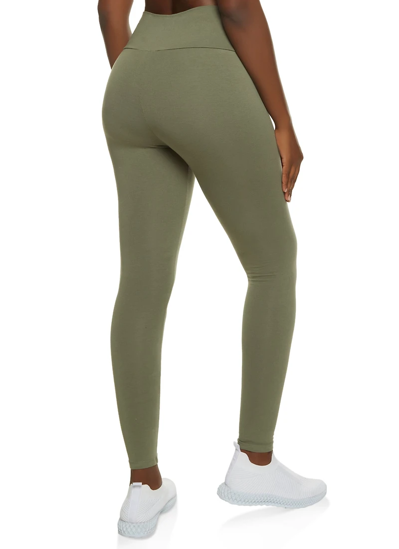 Womens Solid Wide Waist Leggings,