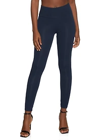Womens Solid Wide Waist Leggings, Blue, Size S