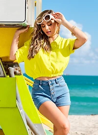 Womens WAX Button Up Denim Shorts,