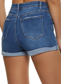 Womens WAX Button Up Denim Shorts, Blue,