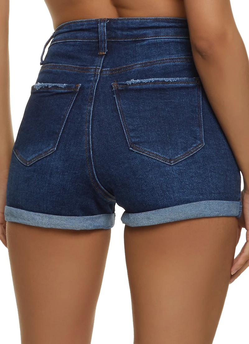 Womens WAX Button Up Denim Shorts, Blue, Size M