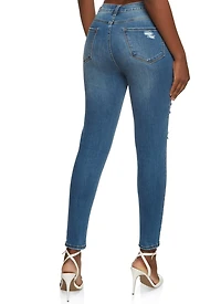 Womens WAX High Waisted Distressed Skinny Jeans, Blue,