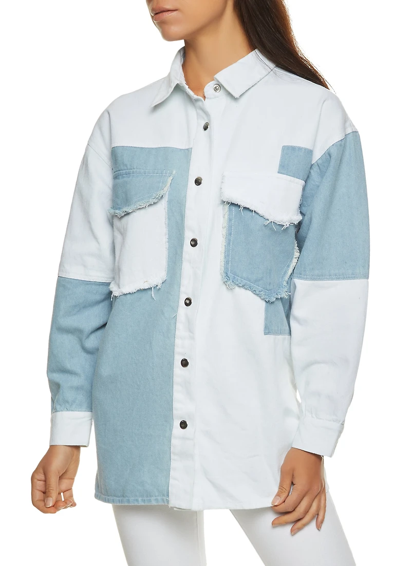 Patchwork Denim Button Front Shirt