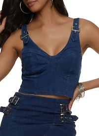 Buckle Strap Denim Bustier Top