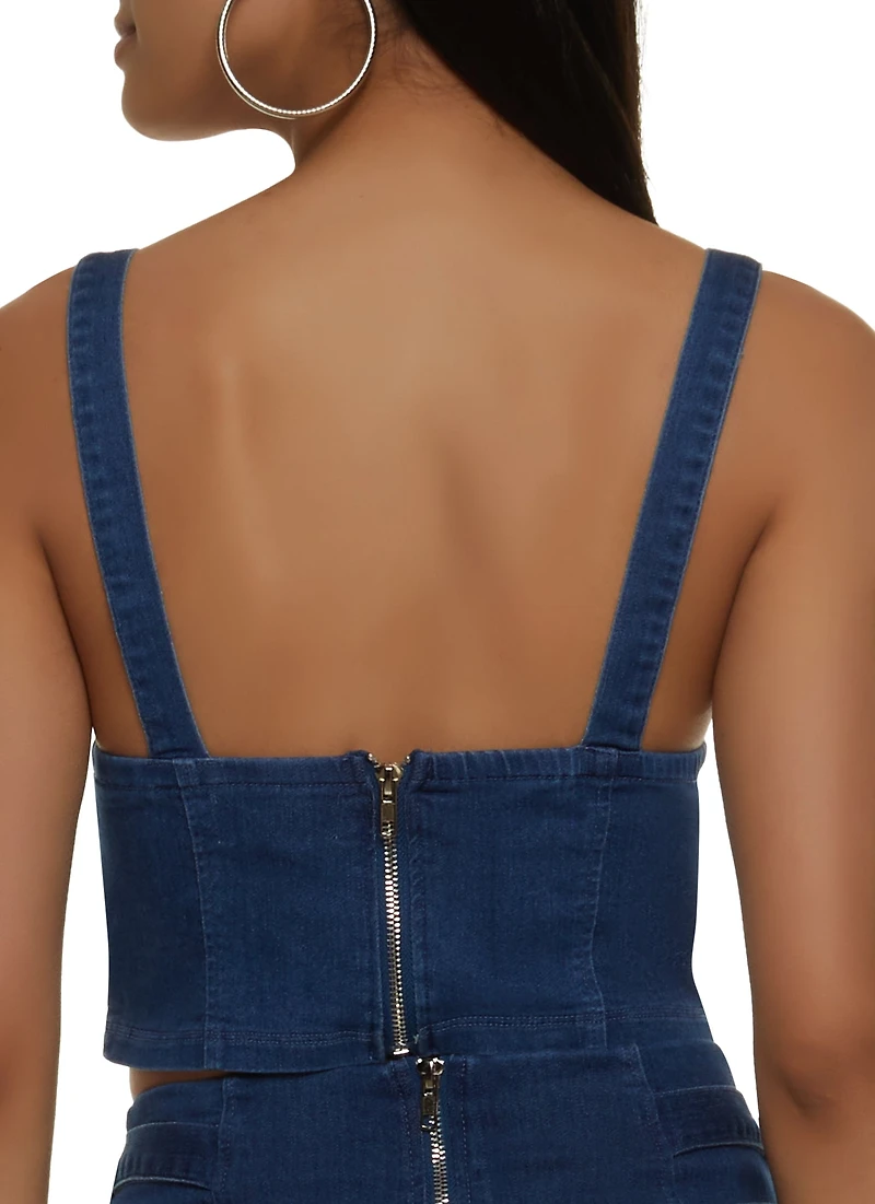 Buckle Strap Denim Bustier Top