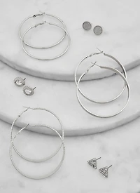 Set of 6 Rhinestone Stud and Hoop Earrings