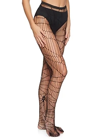 Womens Patterned Fishnet Tights, Black