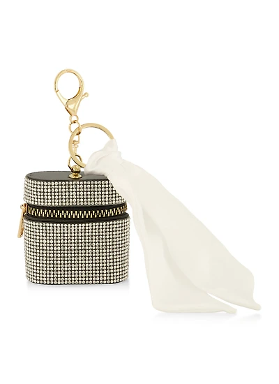 Rhinestone Studded Airpod Case Keychain, White