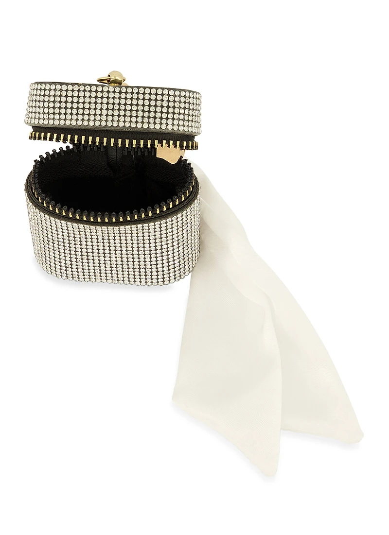 Rhinestone Studded Airpod Case Keychain, White