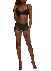 Womens Scalloped Hem Lace Plunge Bra, Black,