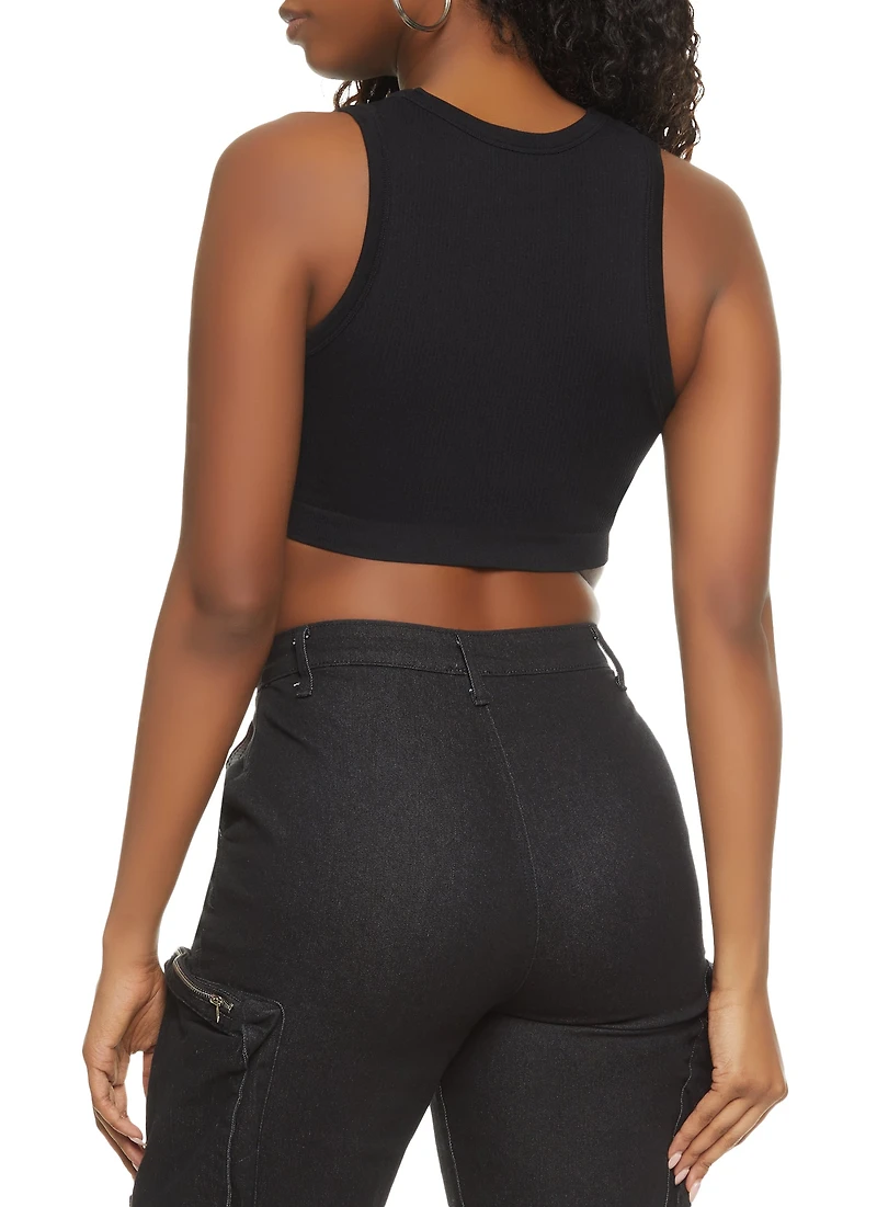 Womens Ribbed High Neck Seamless Tank Top, S-M