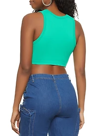 Womens Ribbed High Neck Seamless Tank Top, Green,
