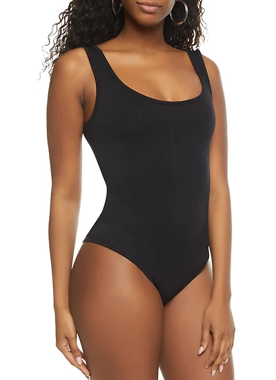 Womens Ribbed Knit Seamless Scoop Neck Sleeveless Bodysuit,