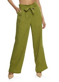 Trendy Paper Bag Waist Linen Wide Leg Pants