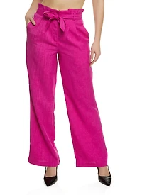 Trendy Paper Bag Waist Linen Wide Leg Pants