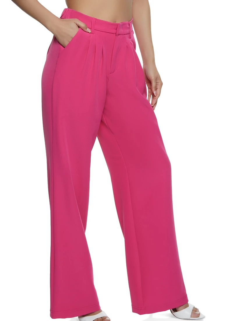 Wide Leg Crepe Knit Dress Pants