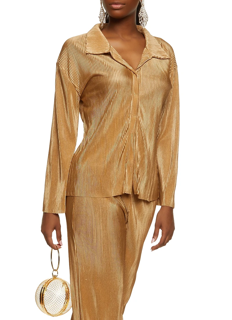 Plisse Button Front Shirt