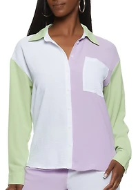 Color Block Airy Crepe Knit Blouse