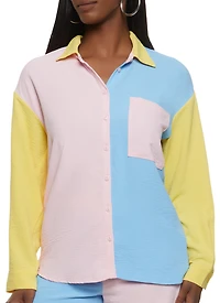 Color Block Airy Crepe Knit Blouse