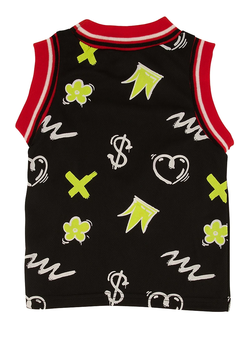 Toddler Girls Graphic Print Jersey, Black, Size 3T