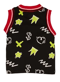 Toddler Girls Graphic Print Jersey, Black, Size 3T