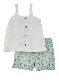Toddler Girls Tank Top and Floral Print Shorts