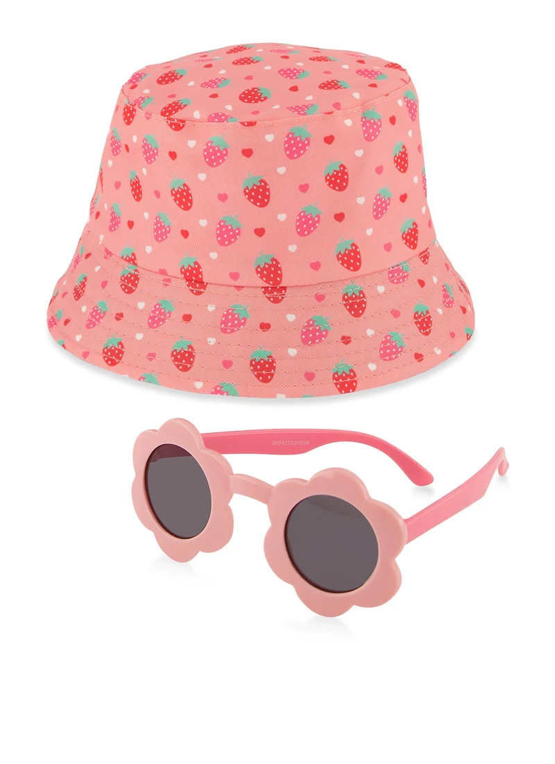 Toddler Girls Flower Sunglasses and Bucket Hat