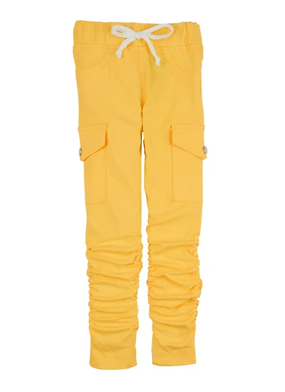 Little Girls Hyperstretch Cargo Pocket Stacked Pants, Yellow, Size 4