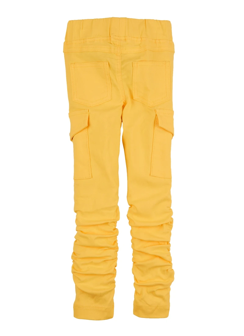 Little Girls Hyperstretch Cargo Pocket Stacked Pants, Yellow, Size 4