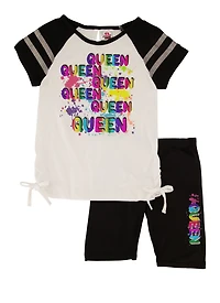 Girls Queen Foil Screen Graphic Tee and Biker Shorts