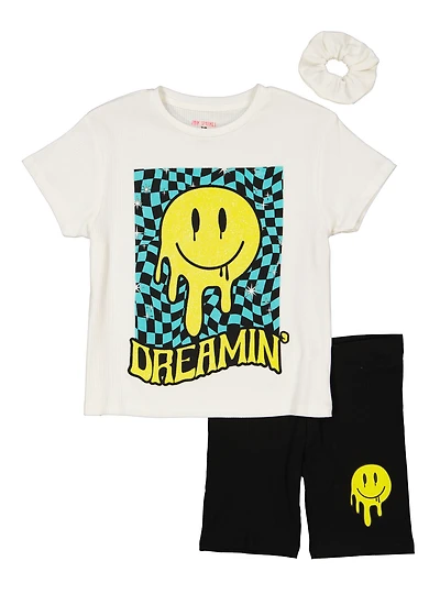 Girls Dreamin Checkered Smiley Tee and Biker Shorts