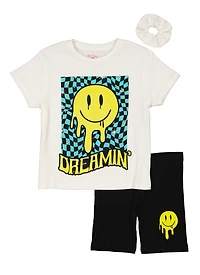 Girls Dreamin Checkered Smiley Tee and Biker Shorts